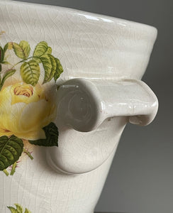 A well sized white ironstone dairy CREAM pail with side carrying handles, lip front and pretty floral decoration - SHOP NOW - www.intovintage.co.uk