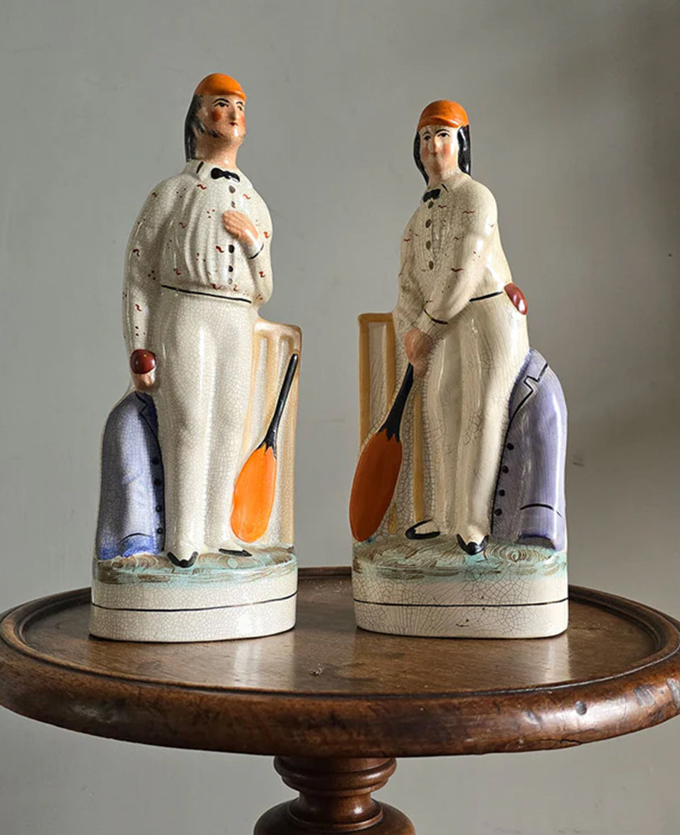 A pair of Staffordshire Flat-Back Cricketers - SHOP NOW - www.intovintage.co.uk