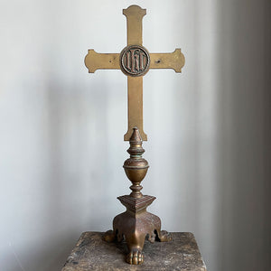 A Large Brass Alter Cross with a round copper motif and a lion foot base. Nice chunky and heavenly heavy! SHOP NOW - www.intovintage.co.uk