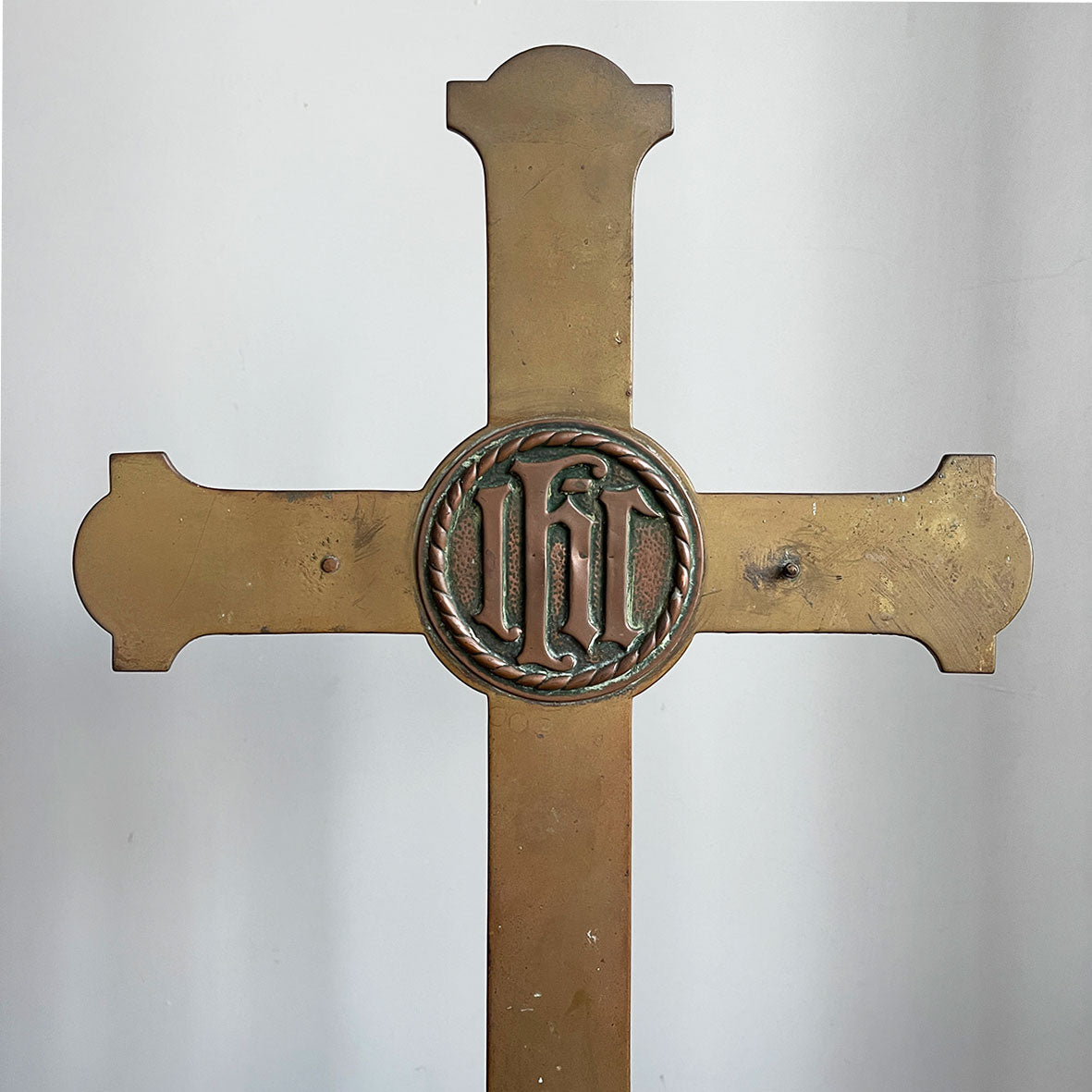 A Large Brass Alter Cross with a round copper motif and a lion foot base. Nice chunky and heavenly heavy! SHOP NOW - www.intovintage.co.uk