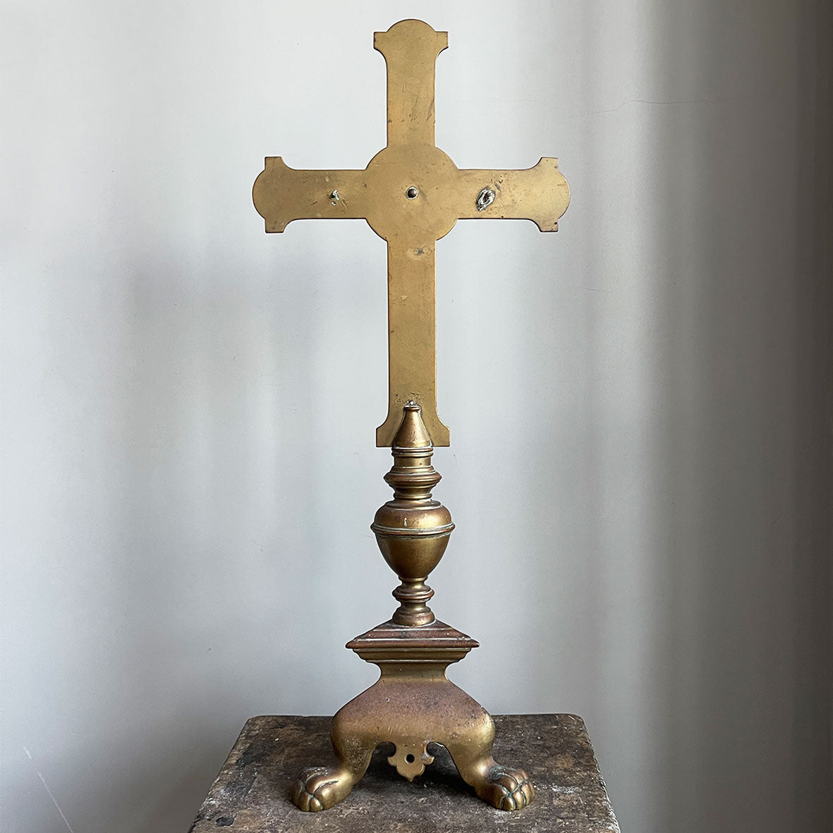 A Large Brass Alter Cross with a round copper motif and a lion foot base. Nice chunky and heavenly heavy! SHOP NOW - www.intovintage.co.uk