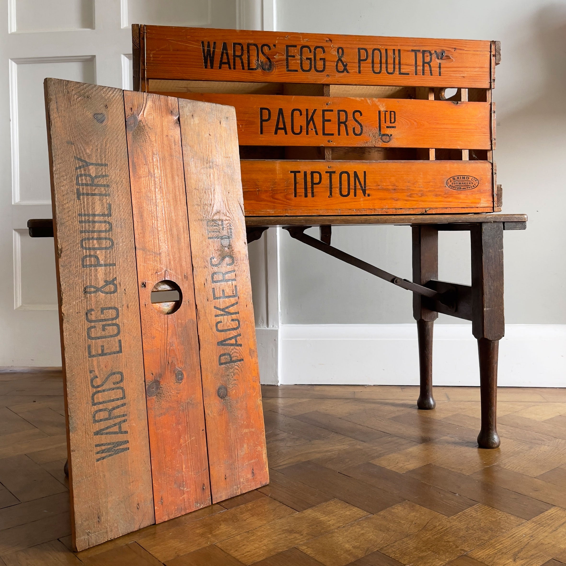 A Large Vintage Travelling Egg Box. Fantastic stamped typography to the front, back, top and sides, a beautiful honey tone to the woodwork. From the Wards Egg &amp; Poultry Packers, Tipton. - SHOP NOW - www.intovintage.co.uk