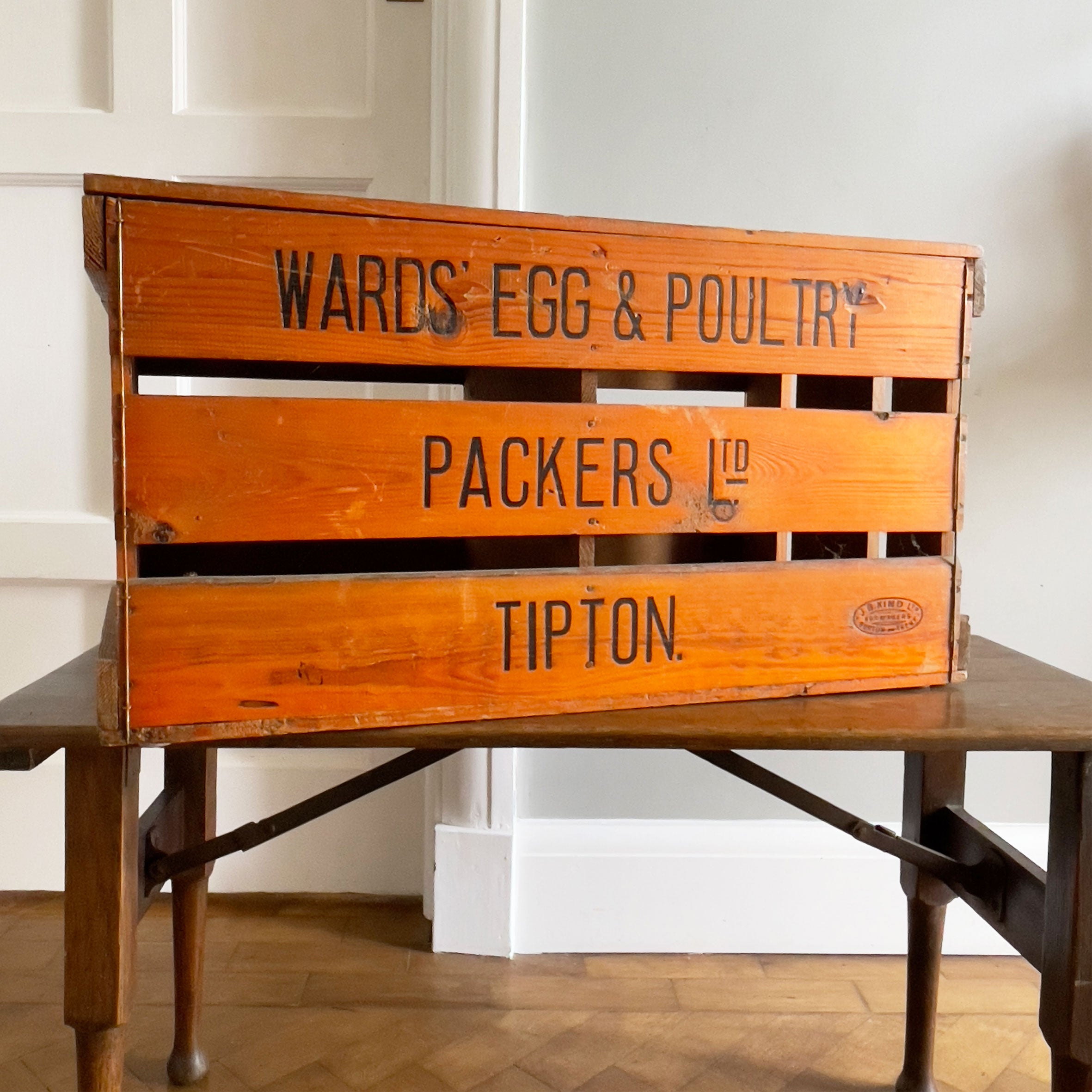 A Large Vintage Travelling Egg Box. Fantastic stamped typography to the front, back, top and sides, a beautiful honey tone to the woodwork. From the Wards Egg &amp; Poultry Packers, Tipton. - SHOP NOW - www.intovintage.co.uk
