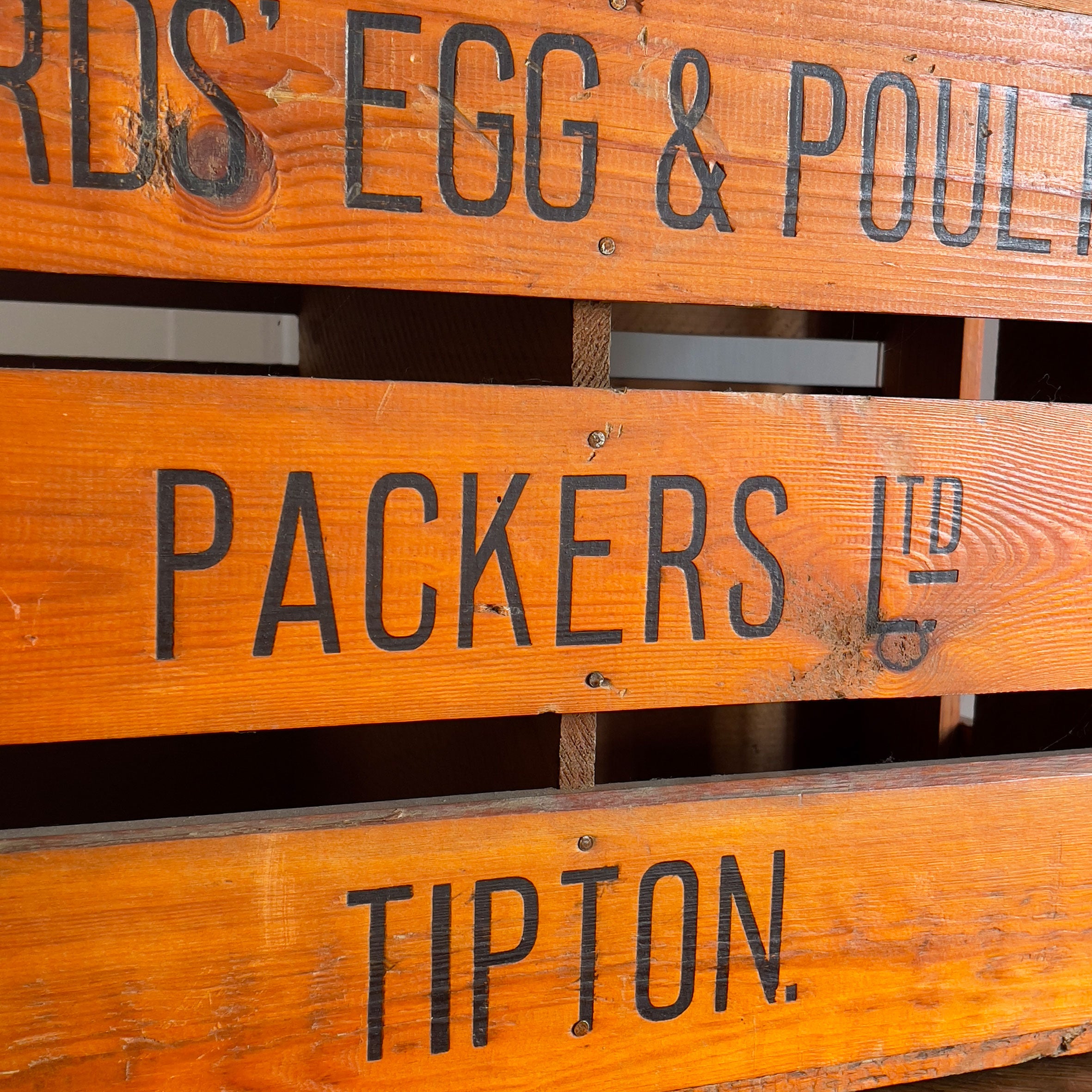 A Large Vintage Travelling Egg Box. Fantastic stamped typography to the front, back, top and sides, a beautiful honey tone to the woodwork. From the Wards Egg &amp; Poultry Packers, Tipton. - SHOP NOW - www.intovintage.co.uk