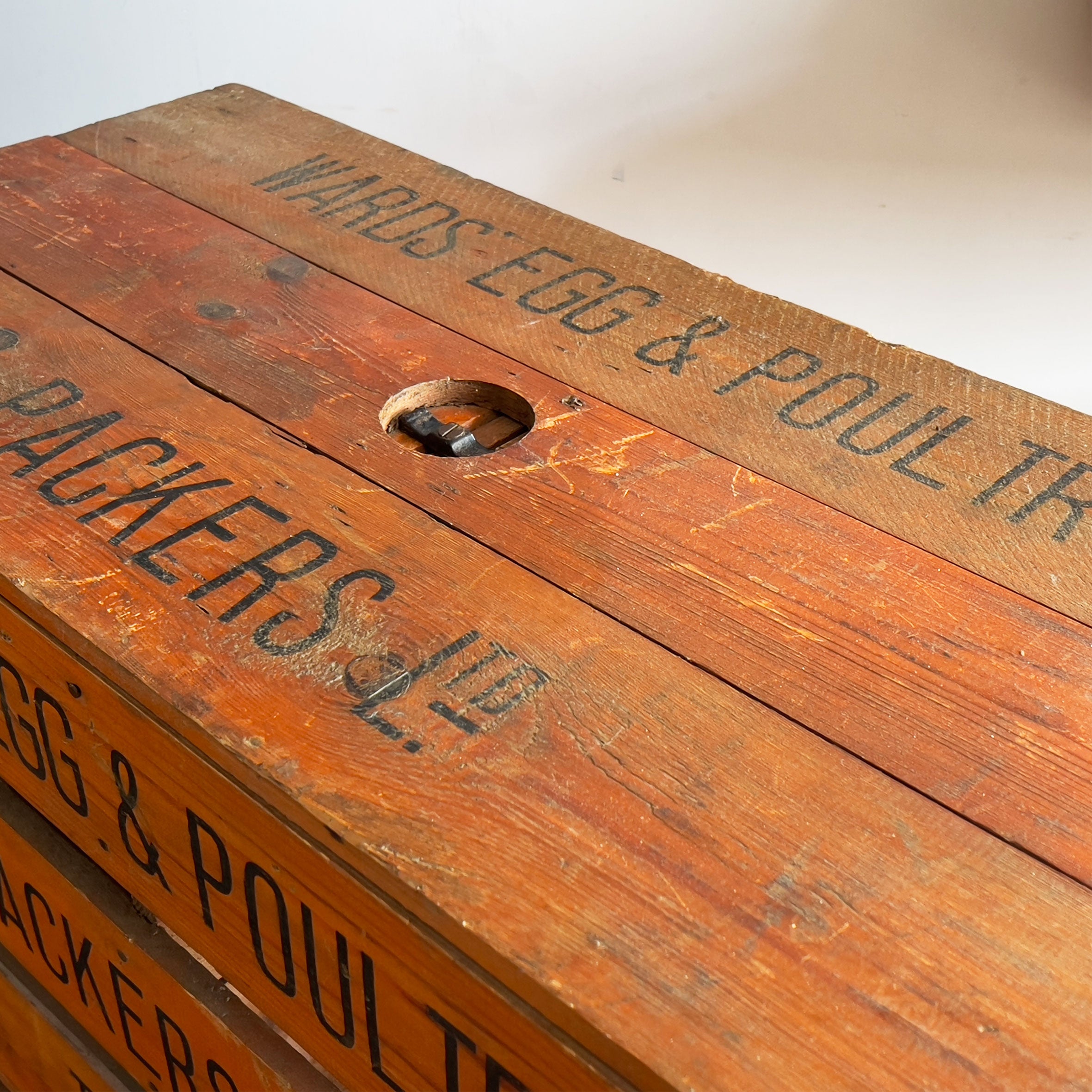 A Large Vintage Travelling Egg Box. Fantastic stamped typography to the front, back, top and sides, a beautiful honey tone to the woodwork. From the Wards Egg &amp; Poultry Packers, Tipton. - SHOP NOW - www.intovintage.co.uk