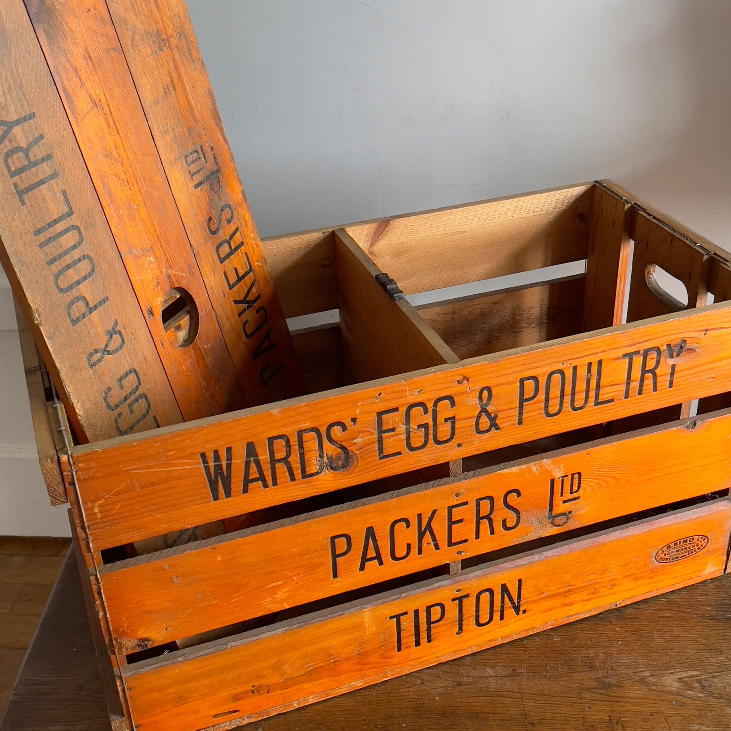 A Large Vintage Travelling Egg Box. Fantastic stamped typography to the front, back, top and sides, a beautiful honey tone to the woodwork. From the Wards Egg &amp; Poultry Packers, Tipton. - SHOP NOW - www.intovintage.co.uk