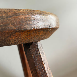 An Antique Elm Oak Milking Stool with a good deep turned Elm seat. Sitting on three octagonal shaped oak legs that can be seen through the seat base. A beautiful piece and very solid - SHOP NOW - www.intovintage.co.uk