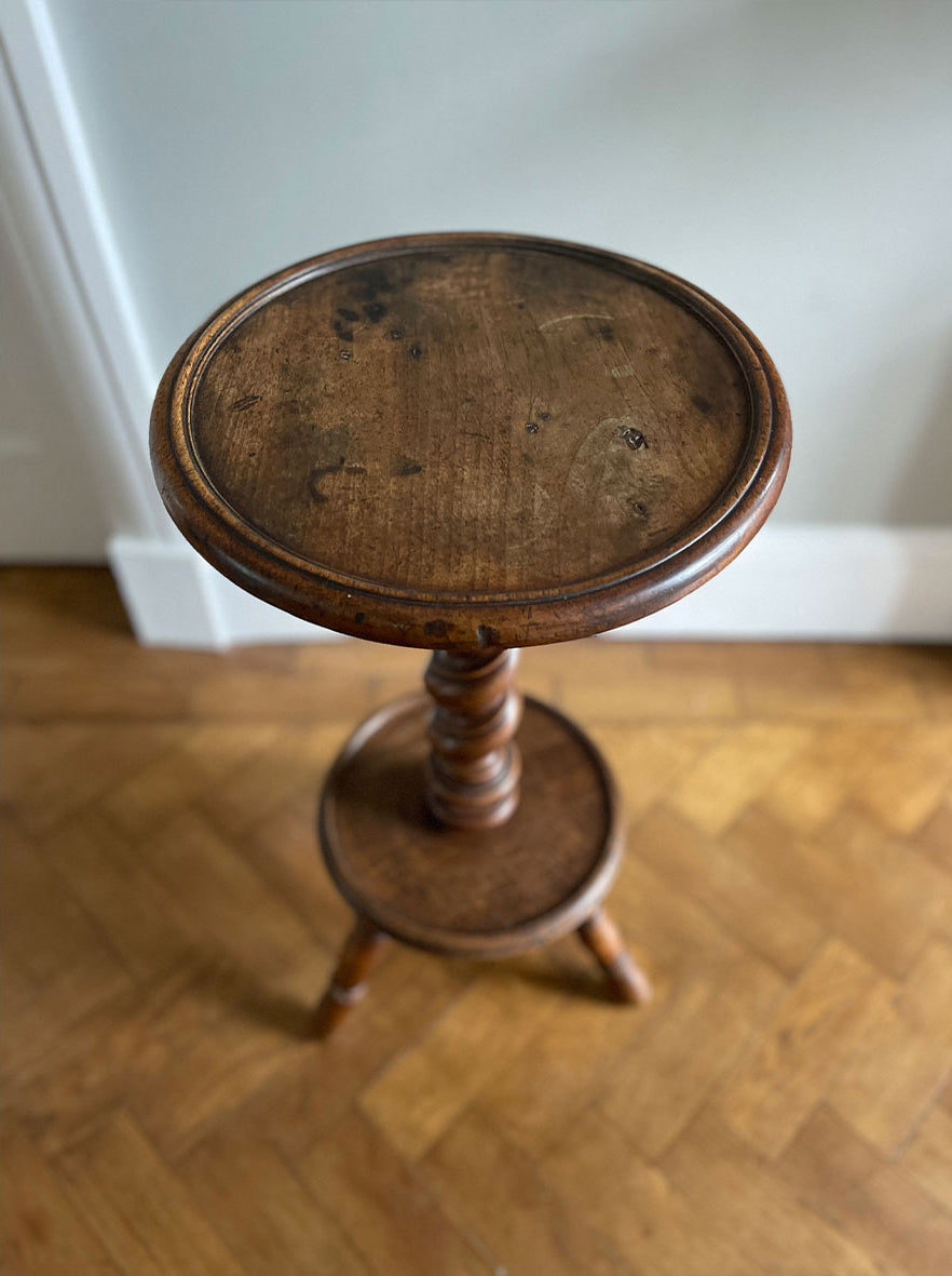 A Turned Elm Side Table with barley twist stem raised on turned tripod legs. Lovely colour - SHOP NOW - www.intovintage.co.uk