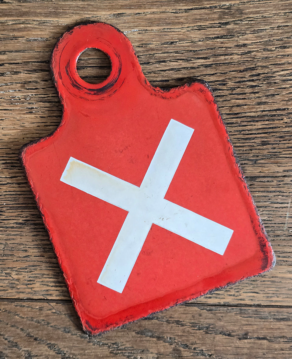 A cool Vintage Enamel French Railway 'X' Sign with handy hanging loop that would probably have been used to denote No Entry on doorways. We have two of these signs in stock - SHOP NOW - www.intovintage.co.uk