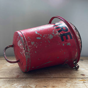Vintage galvanised steel fire bucket with a wonderful distressed patina to it's red surface - SHOP NOW - www.intovintage.co.uk