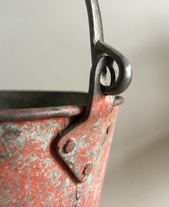 Vintage riveted, galvanised steel fire bucket with a wonderful distressed patina to it's red surface - SHOP NOW - www.intovintage.co.uk