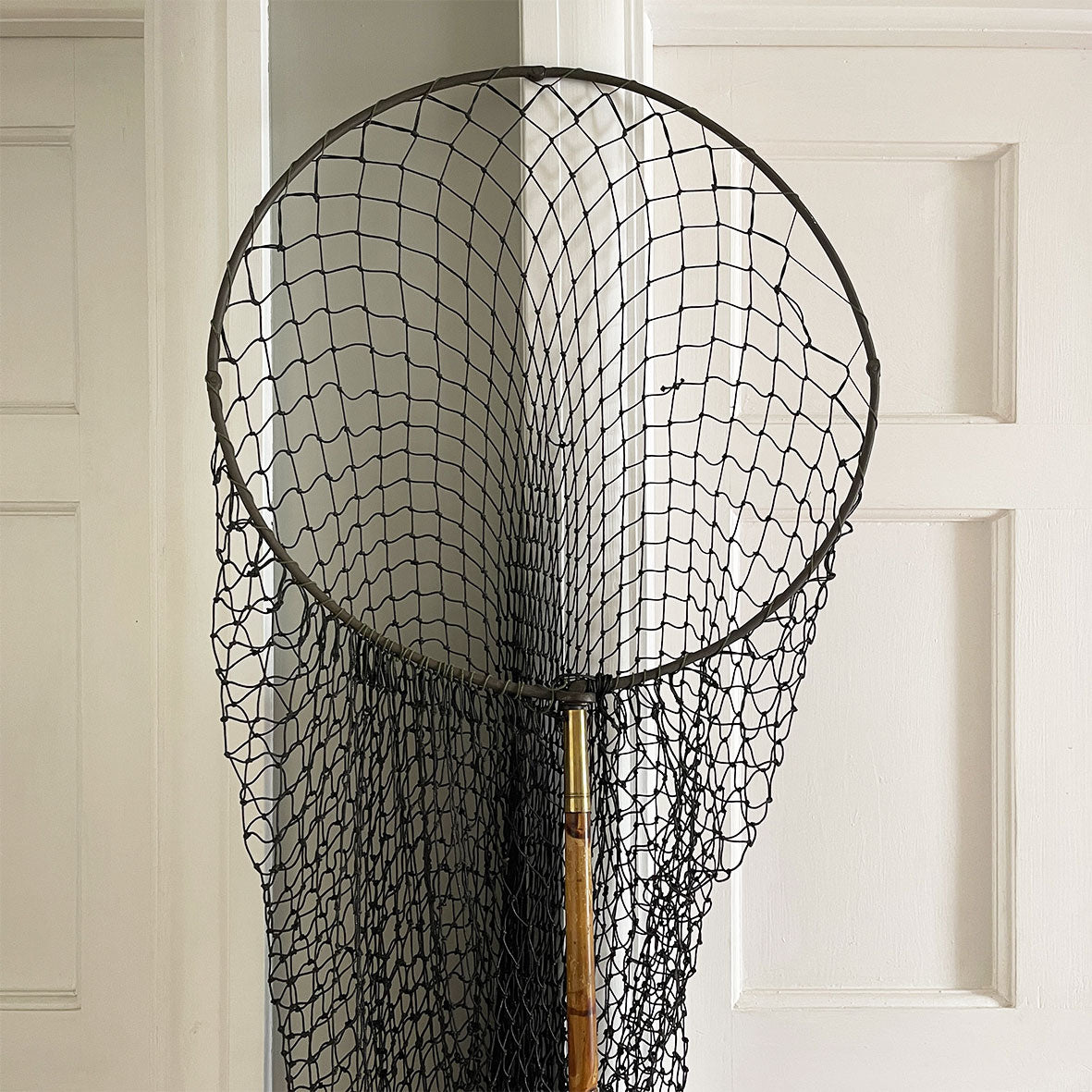 A beautifully crafted Edwardian Fishing Net. Beautiful brass fittings on a long bamboo handle that screws into the hinged and collapsable net head - SHOP NOW - www.intovintage.co.uk
