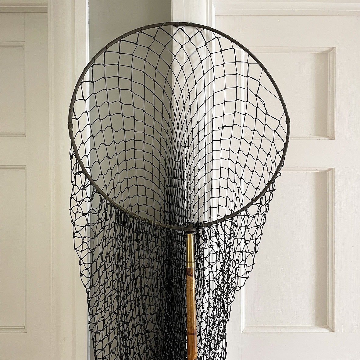 A beautifully crafted Edwardian Fishing Net. Beautiful brass fittings on a long bamboo handle that screws into the hinged and collapsable net head - SHOP NOW - www.intovintage.co.uk