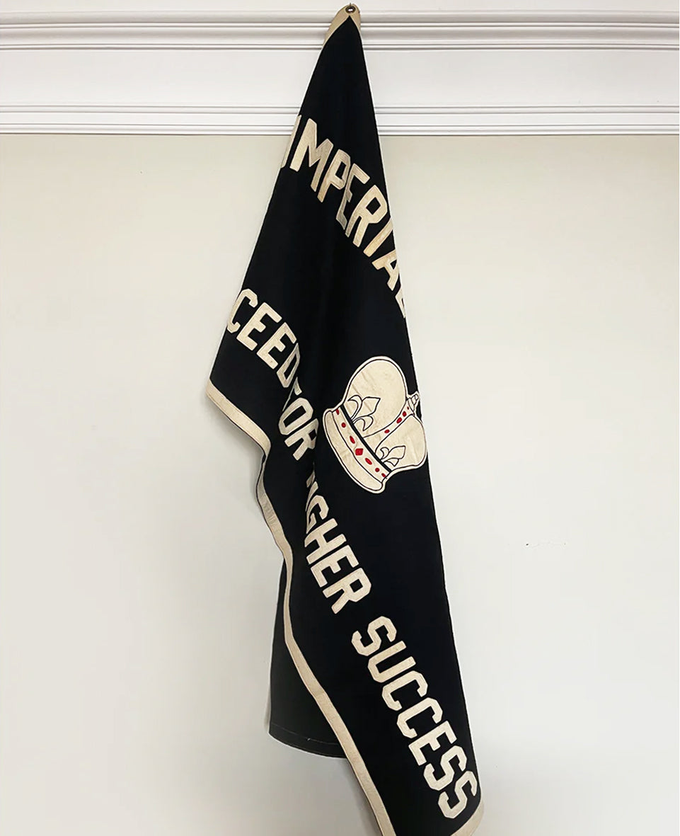A super cool vintage banner from the Imperial Social Club of New York. The club's name and motto 'SUCCEED FOR HIGHER SUCCESS' are made up of individual letters that are hand-stitched onto the heavy black felt fabric - Very Cool! SHOP NOW - www.intovintage.co.uk