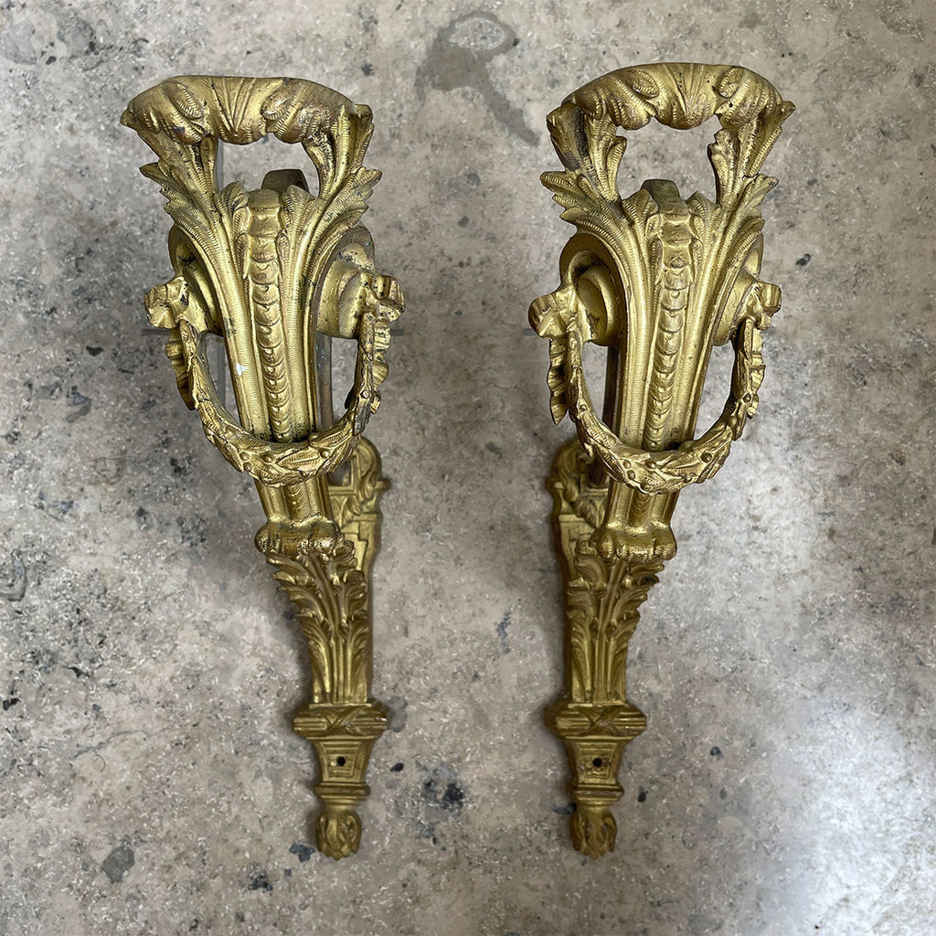 A pair of large antique french gilded 'ormolu' curtain rod brackets in the Louis XVI style - SHOP NOW - www.intovintage.co.uk