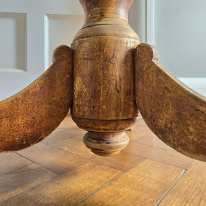 A lovely coloured Rustic French Tilt Top Table. It has a round top raised on three nicely profiled legs and central turned boss. The base still retains its original scumble painted finish. - SHOP NOW - www.intovintage.co.uk