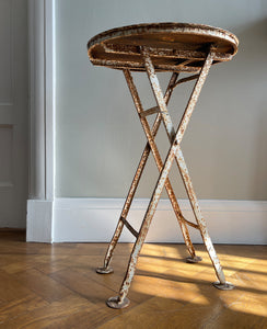 A demure Vintage French Folding Garden Table with perfect weathering to the paintwork. Perfect for all your outdoor needs, and ideal for a balcony. This table seamlessly combines style and functionality with its unique folding design - SHOP NOW - www.intovintage.co.uk