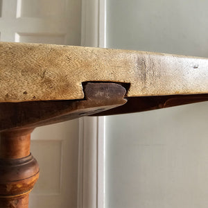 A lovely coloured Rustic French Tilt Top Table. It has a round top raised on three nicely profiled legs and central turned boss. The base still retains its original scumble painted finish. - SHOP NOW - www.intovintage.co.uk