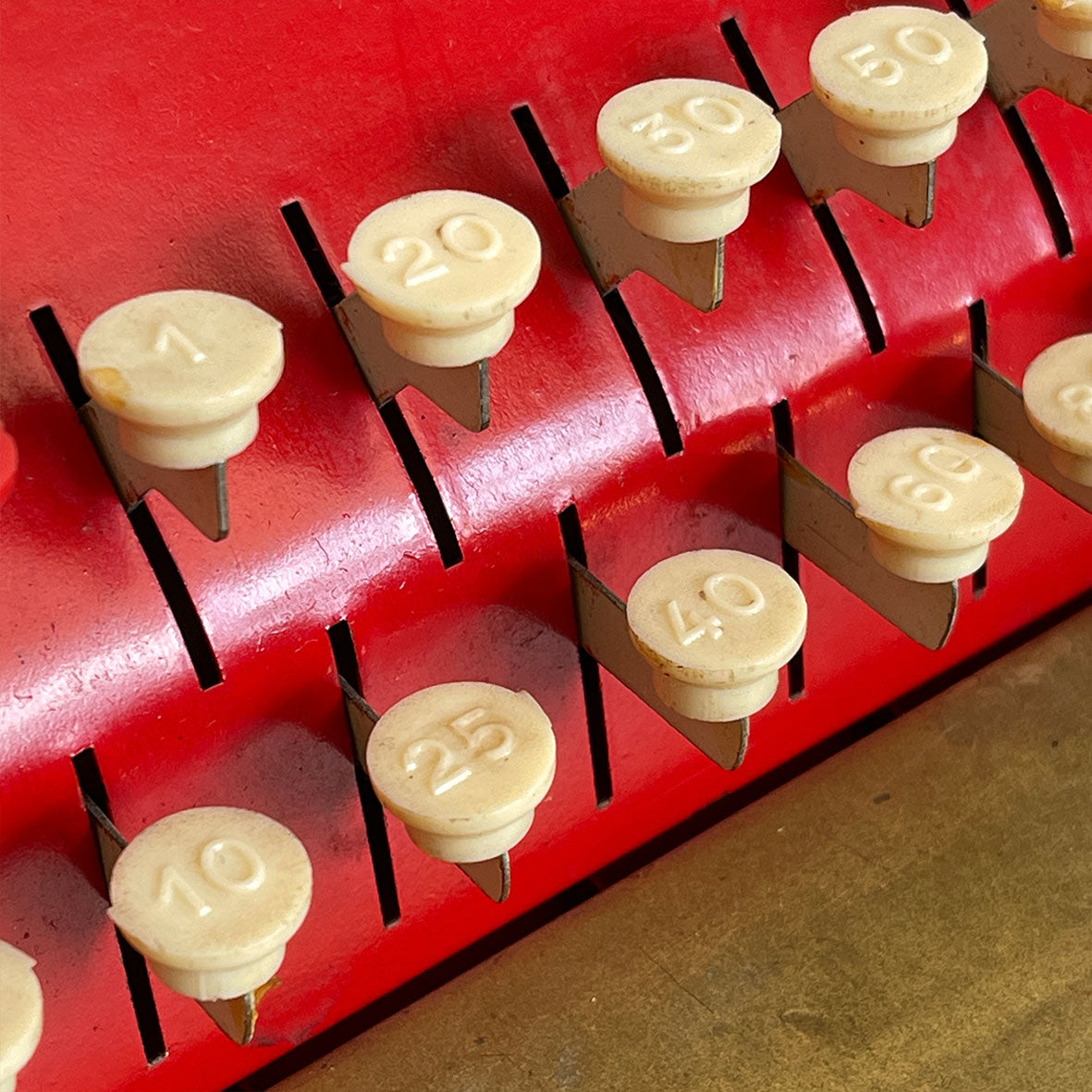 A Charming Children's French toy cash tin plate cash register. Finished in original red paintwork with white keys and a golden Caisse Enregistreuse waterslide decal. - SHOP NOW - www.intovintage.co.uk