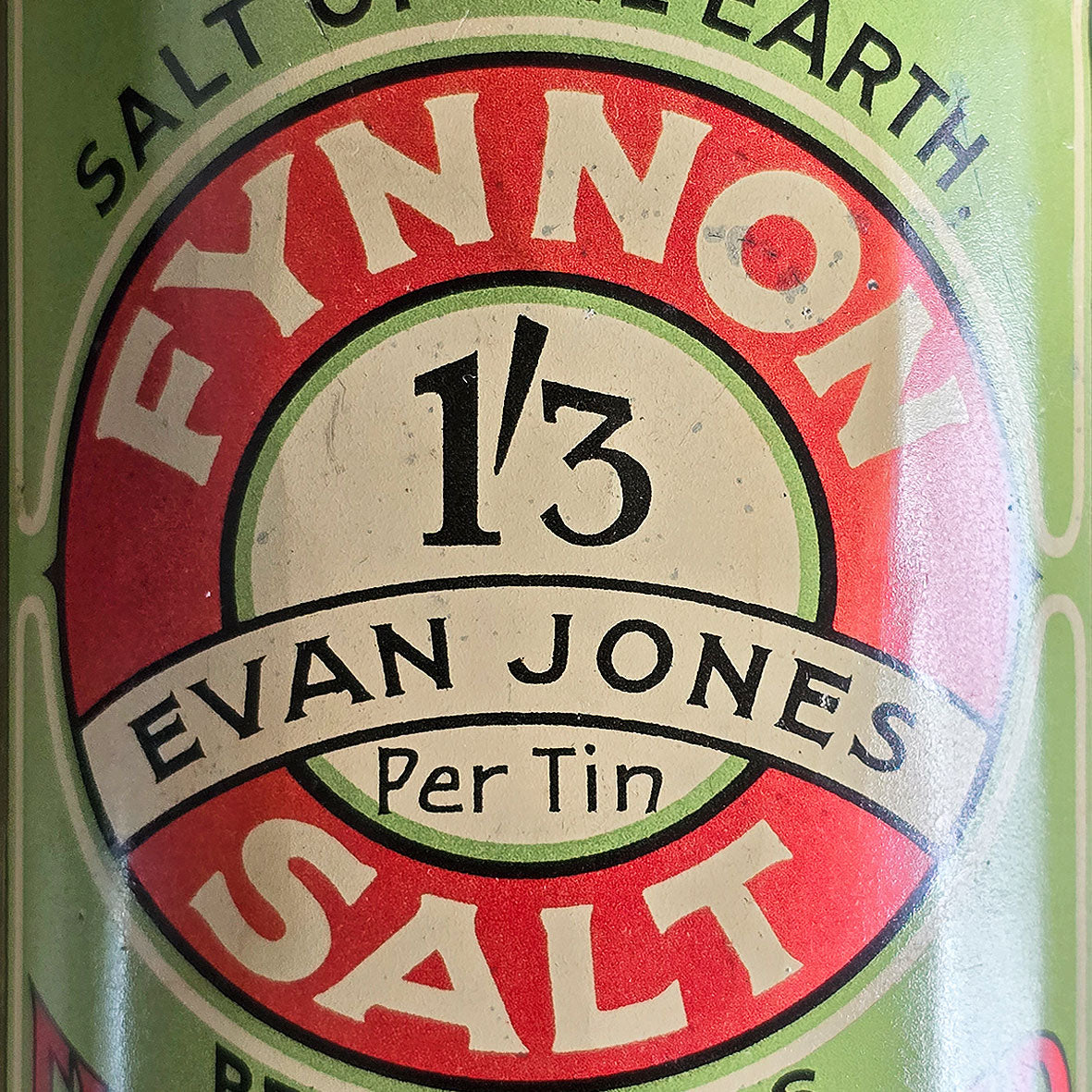 An Edwardian Fynnon Salt Tin. This tin would have held natural mineral salts, perfect for 'Over Fatness' 'Complexion' and 'Gout' amongst other remedies! Great design and typography - SHOP NOW - www.intovintage.co.uk