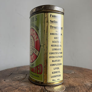 An Edwardian Fynnon Salt Tin. This tin would have held natural mineral salts, perfect for 'Over Fatness' 'Complexion' and 'Gout' amongst other remedies! Great design and typography - SHOP NOW - www.intovintage.co.uk