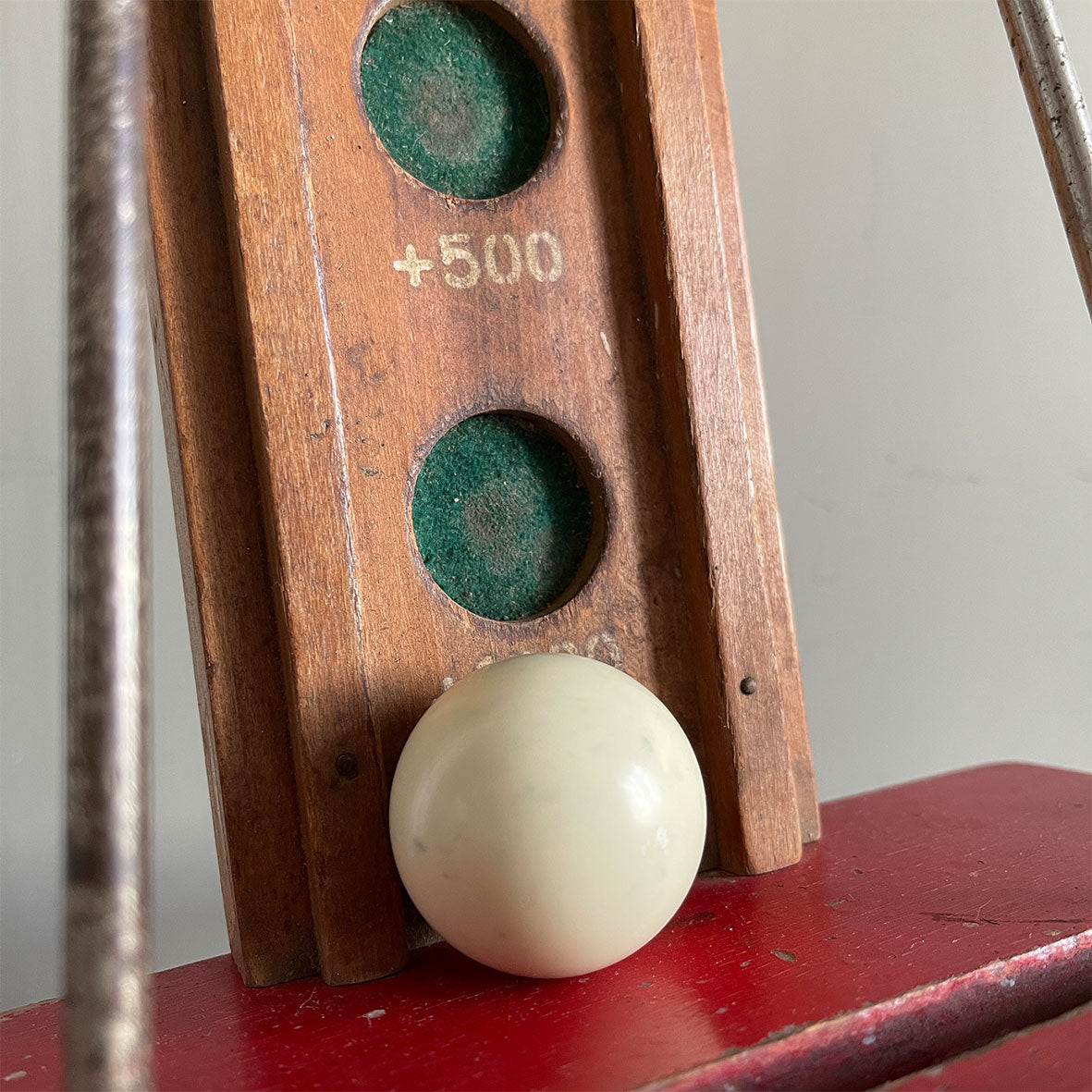 Roll up, Roll up! A Vintage table ball Game of skill. The idea of the challenge is to control the ball with the two metal rods. By parting them as the ball rolls towards you, you must try to deposit the ball in the score holes to achieve the highest score. A lot easier than it sounds!!! - SHOP NOW - www.intiovintage.co.uk