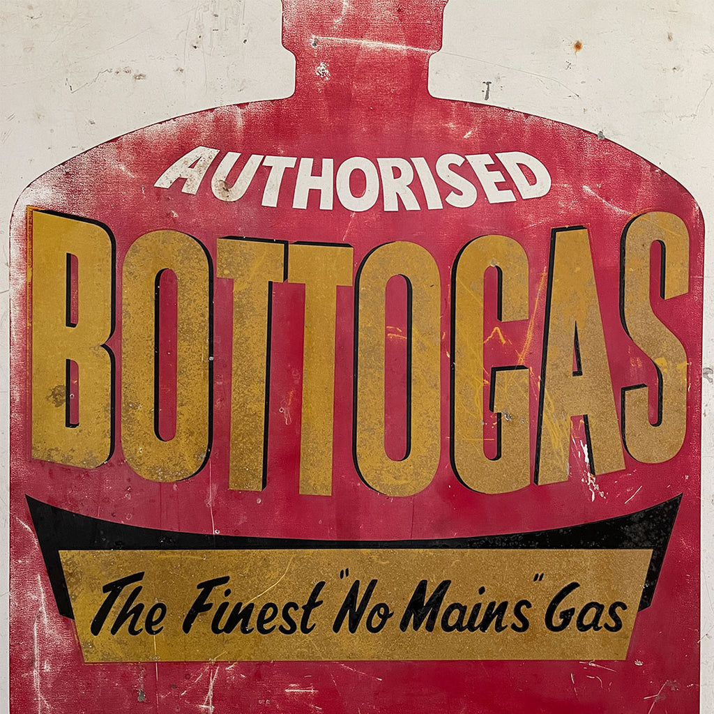 A Vintage Tin Gas Sign. Great typography and weathered colour to the front with two handy hanging holes - SHOP NOW - www.intovintage.co.uk
