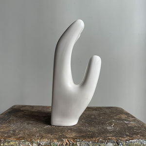 A sculptural Factory Glove Mould. Finished in a white glaze and stamped '300359 10' and 'AGH' printed in blue numerals to the front. In perfect condition - SHOP NOW - www.intovintage.co.uk