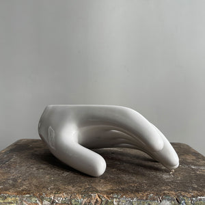 A sculptural Factory Glove Mould. Finished in a white glaze and stamped '300359 10' and 'AGH' printed in blue numerals to the front. In perfect condition - SHOP NOW - www.intovintage.co.uk