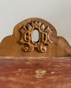 A delightful Late 19th Century Salt Box with a whicker design and hinged wooden lid. The word 'GOD' is visible on the back plate with the 'O' being the hole so that it can be mounted on the wall - SHOP NOW - www.intovintage.co.uk