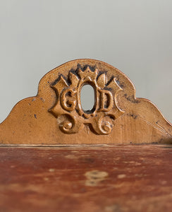 A delightful Late 19th Century Salt Box with a whicker design and hinged wooden lid. The word 'GOD' is visible on the back plate with the 'O' being the hole so that it can be mounted on the wall - SHOP NOW - www.intovintage.co.uk