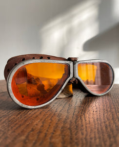 A fantastic pair of original British Army MT goggles with their original box. Amber glass lenses, leather trim and original elastic. These goggles were worn by drivers, tank crews, dispatch riders and more, throughout the Second World War - SHOP NOW - www.intovintage.co.uk