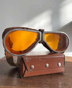 A fantastic pair of original British Army MT goggles with their original box. Amber glass lenses, leather trim and original elastic. These goggles were worn by drivers, tank crews, dispatch riders and more, throughout the Second World War - SHOP NOW - www.intovintage.co.uk