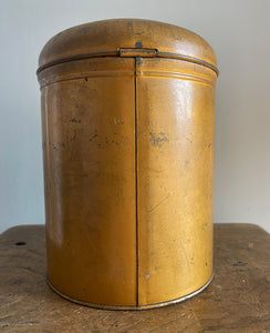 A Vintage Flour Tin in fantastic original gold paint. Hinged Lid to the top with fastening latch - SHOP NOW - www.intovintage.co.uk