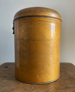 A Vintage Flour Tin in fantastic original gold paint. Hinged Lid to the top with fastening latch - SHOP NOW - www.intovintage.co.uk