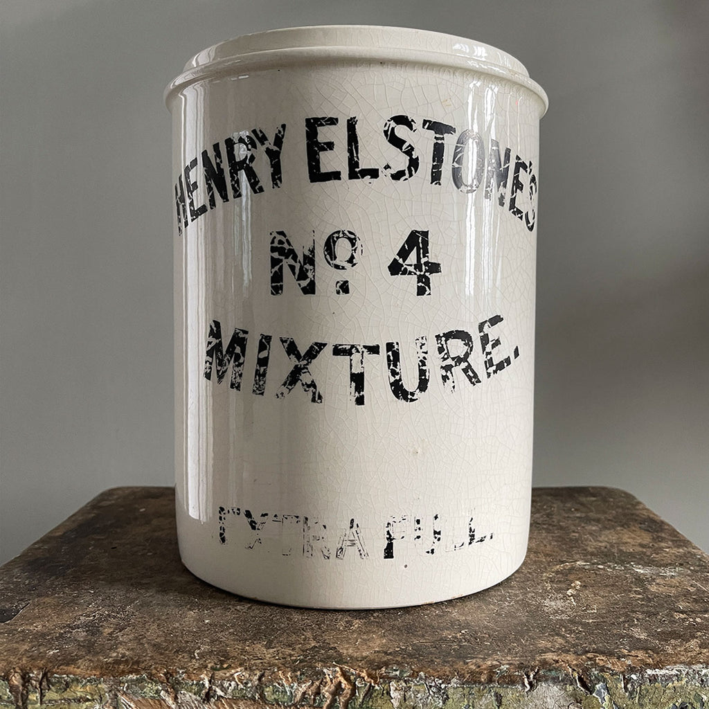 A great looking Henry Elstone's White glazed Tobacco Jar from the Edwardian Period with wonderful distressed type to the front - SHOP NOW - www.intovintage.co.uk