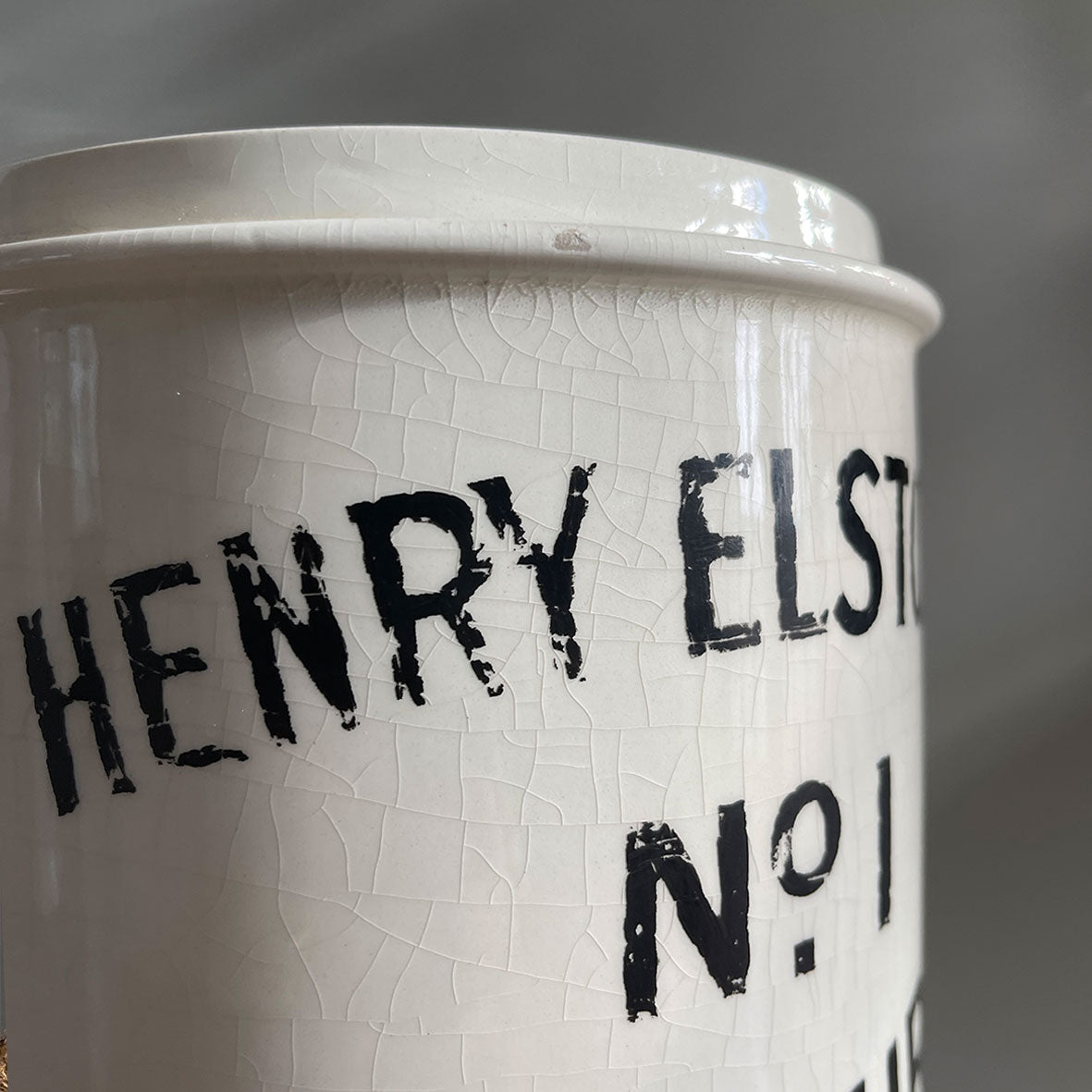 A great looking Henry Elstone's White glazed Tobacco Jar from the Edwardian Period with wonderful distressed type to the front - SHOP NOW - www.intovintage.co.uk