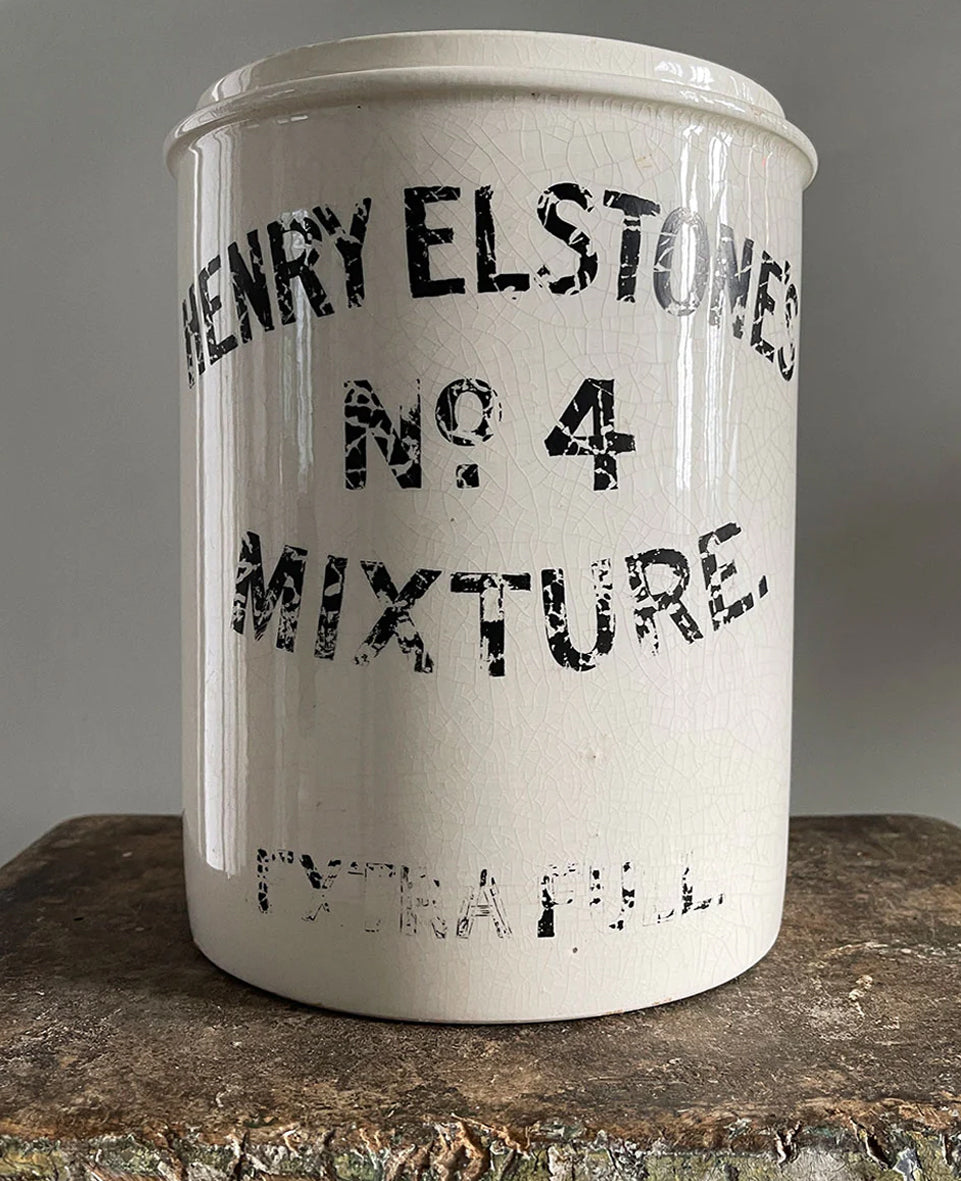 A great looking Henry Elstone's White glazed Tobacco Jar from the Edwardian Period with wonderful distressed type to the front - SHOP NOW - www.intovintage.co.uk