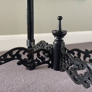 A nice little decorative table in black ebonised finish in the style of Thomas Chippendale. It has a pierced wood gallery top that surrounds a natural mahogany top. The sides have carved fret work and sit atop trefoil legs - SHOP NOW - www.intovintage.co.uk