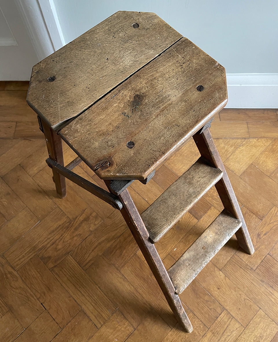 A set of Vintage French Provincial Elm Step Ladders. Very slim when folded, so great for storage - SHOP NOW - www.intovintage.co.uk