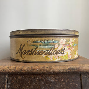 An Art Deco Clarnico Marshmallows Tin from the 1930s with the most wonderful colours and Little Boy Blue design to the front lid  - SHOP NOW - www.intovintage.co.uk