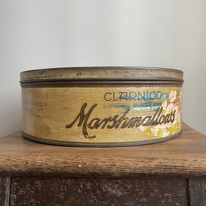 An Art Deco Clarnico Marshmallows Tin from the 1930s with the most wonderful colours and Little Boy Blue design to the front lid  - SHOP NOW - www.intovintage.co.uk