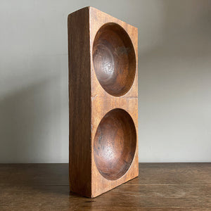 A 1930s Antique Money. Made of solid Mahogany, it has 2 deep bored bowls where money would have been kept. These trays were made to be used by shop keeps and market traders in the late 19th and early 20th century - SHOP NOW - www.intovintage.co.uk