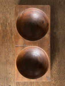 A 1930s Antique Money. Made of solid Mahogany, it has 2 deep bored bowls where money would have been kept. These trays were made to be used by shop keeps and market traders in the late 19th and early 20th century - SHOP NOW - www.intovintage.co.uk