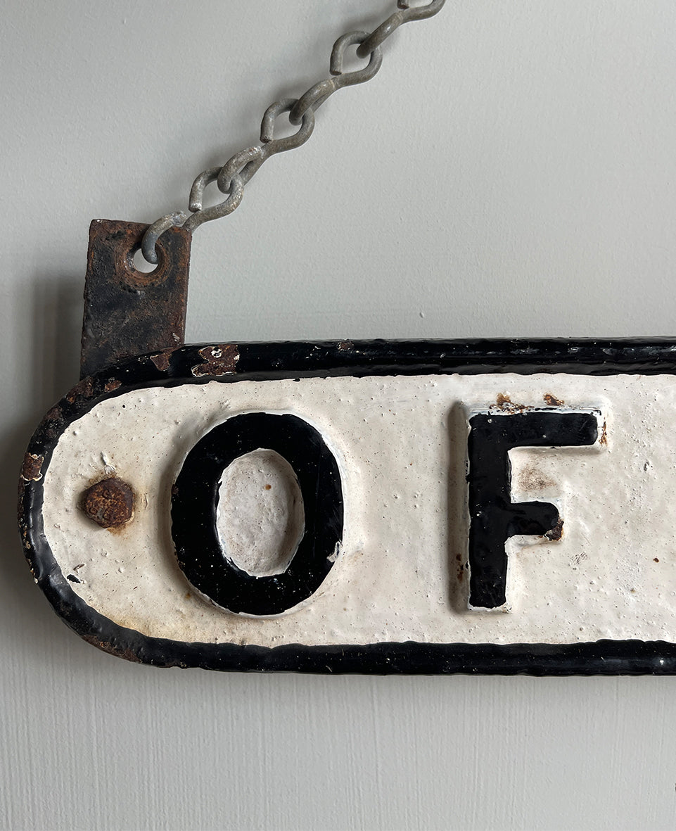 A cool cast iron office sign hung on a galvanized chain - SHOP NOW - www.intovintage.co.uk