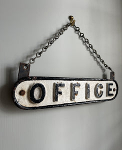 A cool cast iron office sign hung on a galvanized chain - SHOP NOW - www.intovintage.co.uk