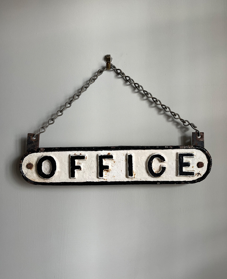 A cool cast iron office sign hung on a galvanized chain - SHOP NOW - www.intovintage.co.uk