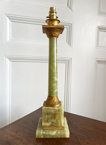An impressive, large classical solid onyx and gilt metal table lamp. Beautiful figuring to the onyx.Wired for electricity with new bayonet lamp fitting, three core gold cloth covered cable new plug and pat tested.- SHOP NOW - www.intovintage.co.uk