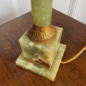 An impressive, large classical solid onyx and gilt metal table lamp. Beautiful figuring to the onyx.Wired for electricity with new bayonet lamp fitting, three core gold cloth covered cable new plug and pat tested.- SHOP NOW - www.intovintage.co.uk