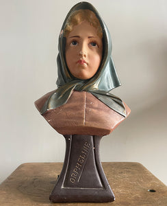 A charming Vintage French 'Orphan' Bust. Made from plaster and hand painted. Titled 'ORPHELINE' meaning 'Orphan' in English - SHOP NOW - www.intovintage.co.uk